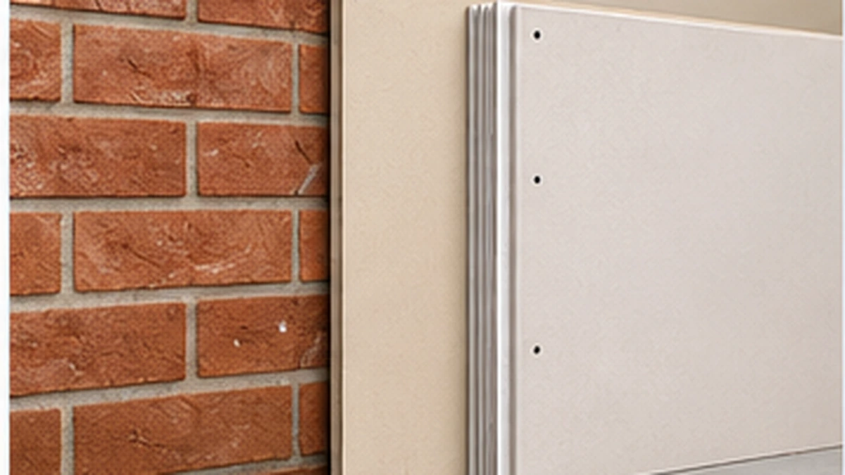 Illustration of plasterboard being fitted to a timber stud wall